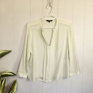Tara Jarmon Silk Sheer Green Long Sleeve Blouse Minimalist Office Designer